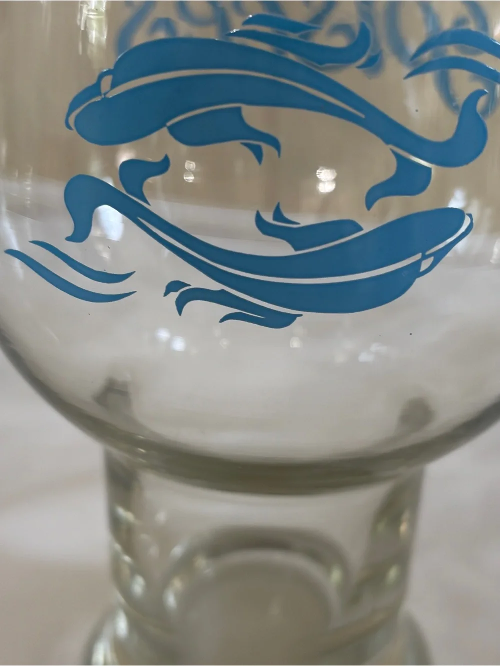 Pisces Zodiac Glass Goblet Blue Fish Astrology Pedestal Beer Water Cup - 24 oz